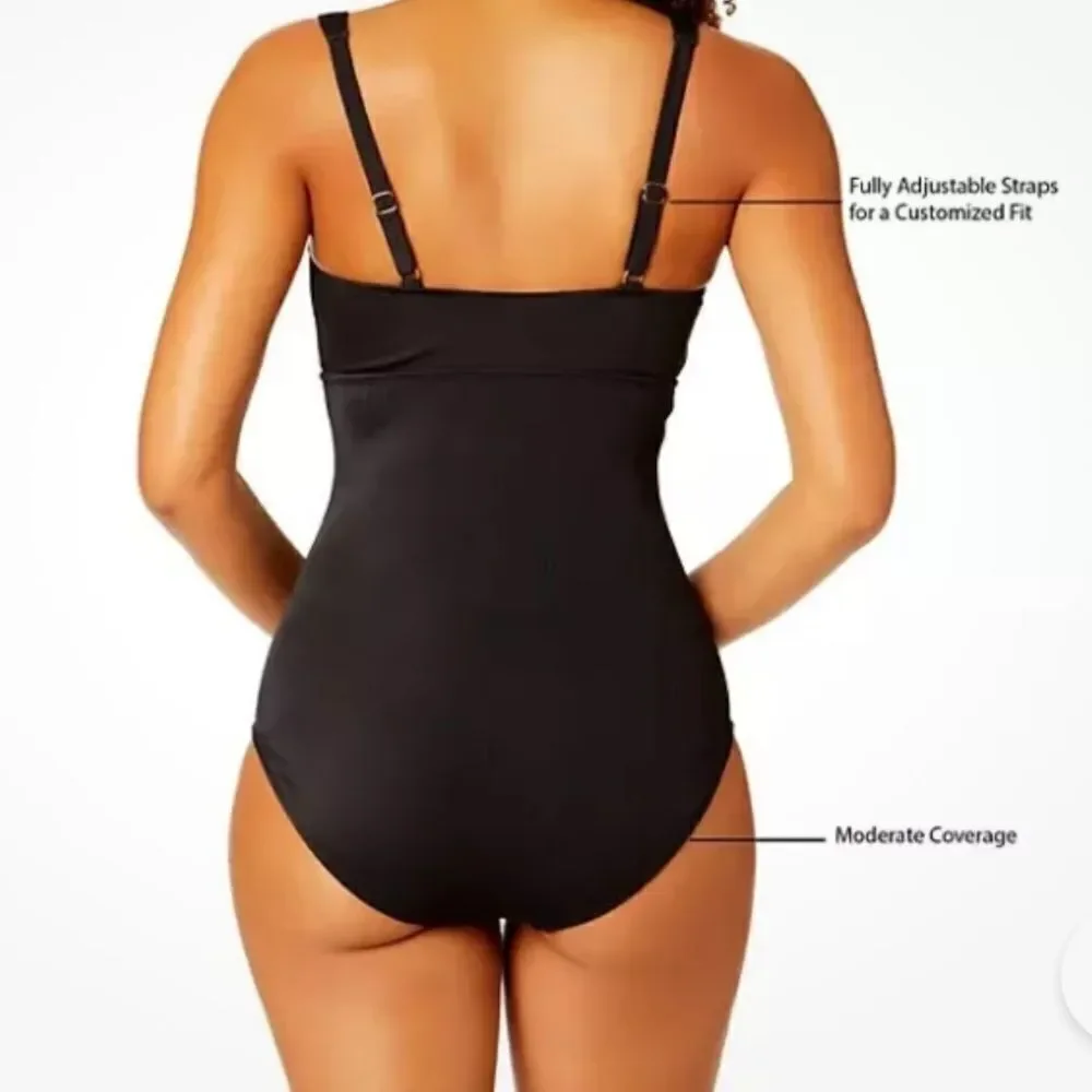 Anne Cole - Square Neck Ribbed Texture One Piece Swimsuit